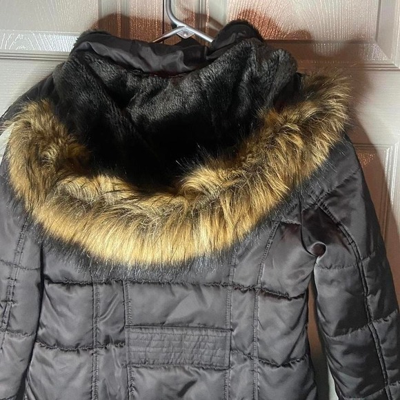 madden puffer jacket fur hoodie faux fur hood brown size S coat jacket preppy - Picture 5 of 5